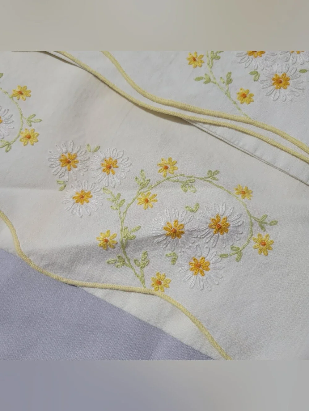 Set Of 2 Standard Vintage Yellow Floral Embroidered Pillowcases